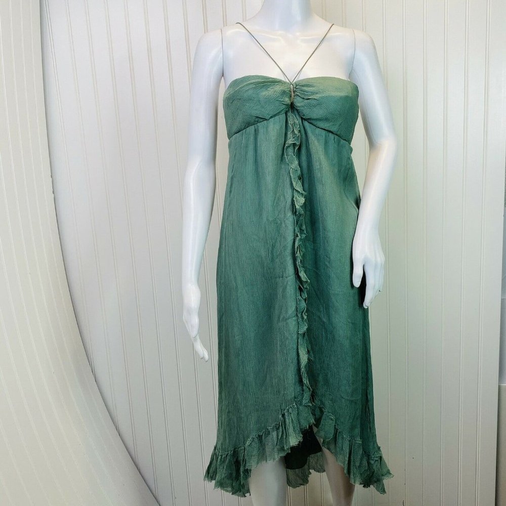 Rebecca Taylor Dress Green Silk Sleeveless Ruffle